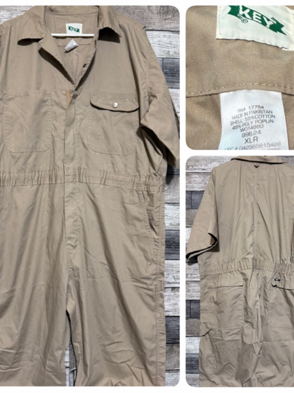 Key Coveralls Short Sleeve Men’s XL R Beige Tan Lightweight (Inseam 29)